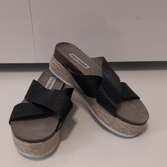 Steve Madden Hassie Black Platform Espadrilles Sandals Size 8.5 - Picture 1 of 8